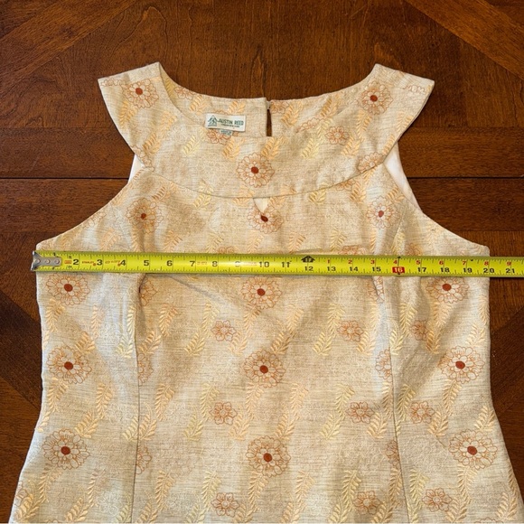 Austin Reed Womens Tan Sleeveless Embroidered Orange Flowers Dress 14 - Picture 9 of 11